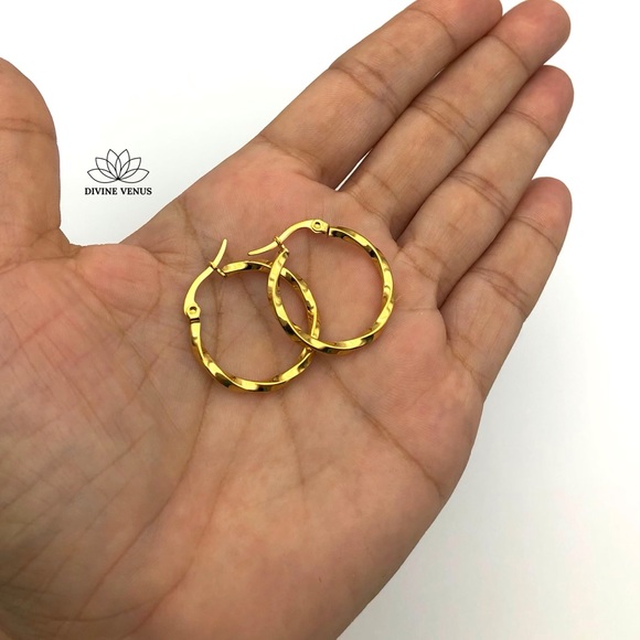 Twisted Hoop Earrings • 304 Gold Plated Stainless Steel - Picture 3 of 4